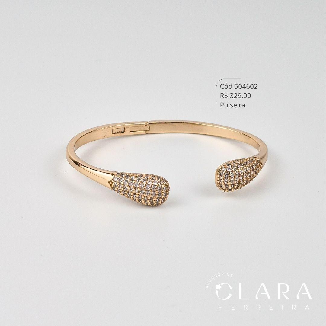 PULSEIRA BRACELETE RÍGIDO ABERTO PONTAS GOTAS MICROZIRCÔNIAS - PEÇA EXCLUSIVA - Dourado
