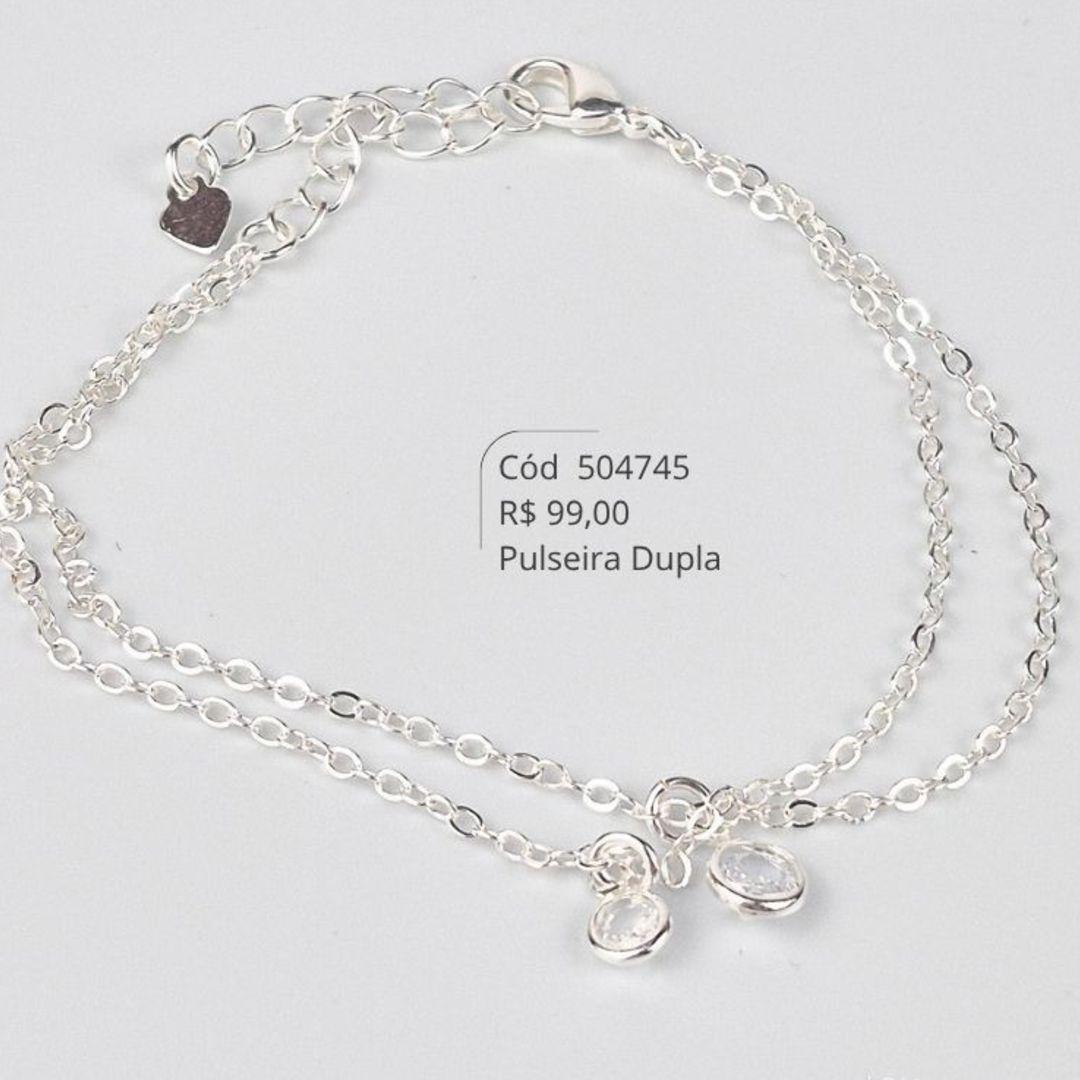 PULSEIRA DUPLA: 2 FIOS ELOS C/ 2 TIFF ZIRCONIA 6MM PENDURADAS - 17CM - Banho de Prata