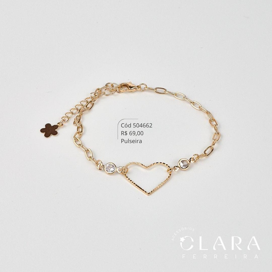 PULSEIRA ELO CARTIER C/ CORAÇÃO RAIADO 15MM VAZADO C/ 2 TIFF 4MM FIXAS - 17CM - Dourado