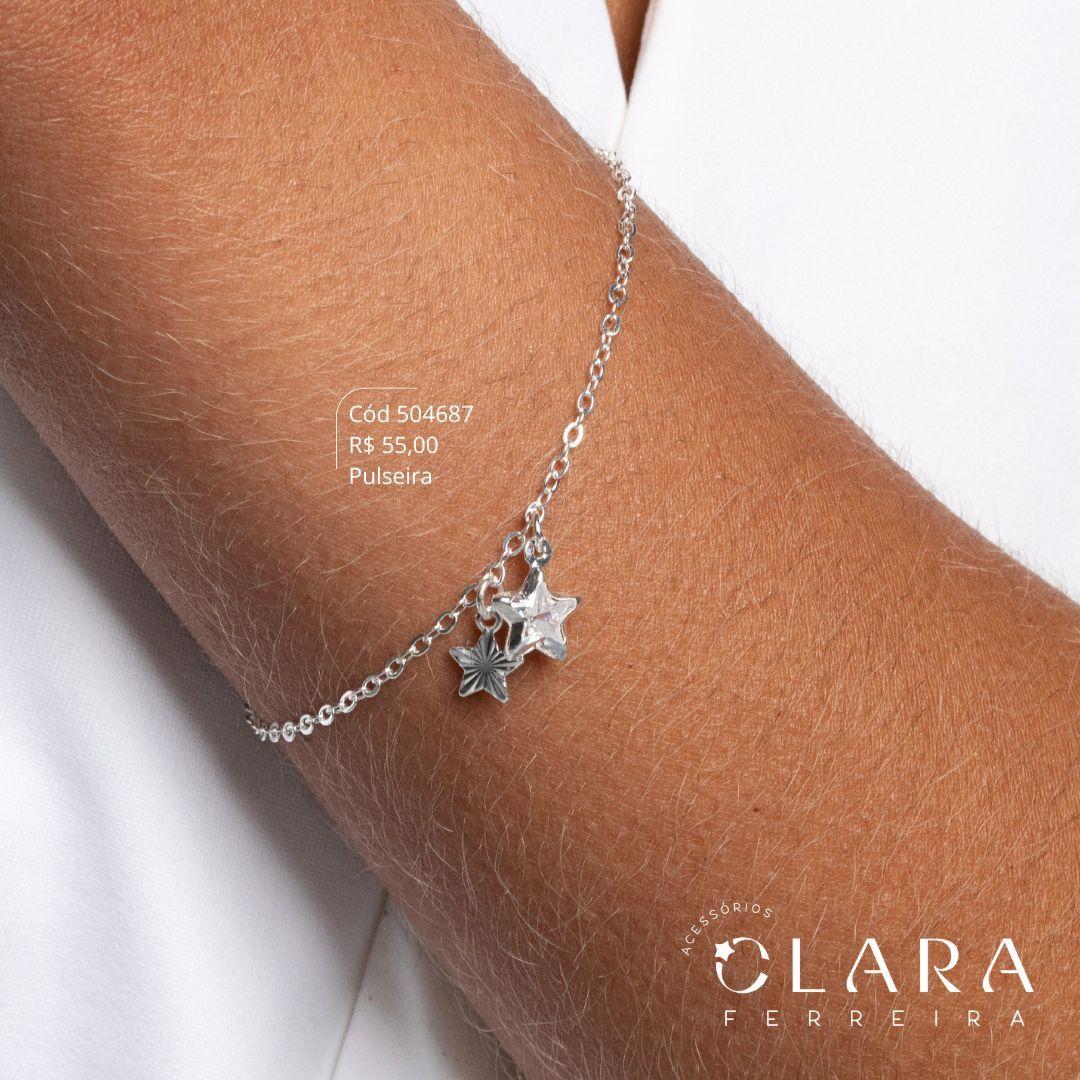 PULSEIRA ELOS C/ 1 ESTRELA RAIADA E 1 TIFF ESTRELA 8MM PENDURADAS - 17CM - Banho de Prata