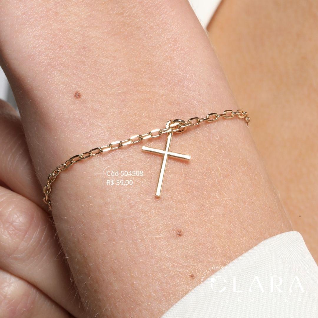 PULSEIRA ELOS C/ PINGENTE CRUZ PENDURADA - 19MM - 17CM - Dourado