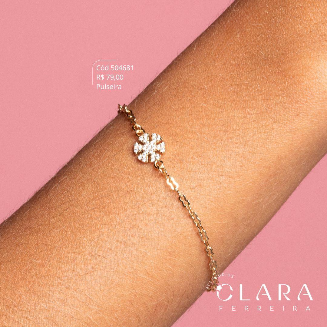 PULSEIRA ELOS C/ PINGENTE FLOR MICROZIRCÔNIAS FIXA - 9MM - 17CM - Dourado