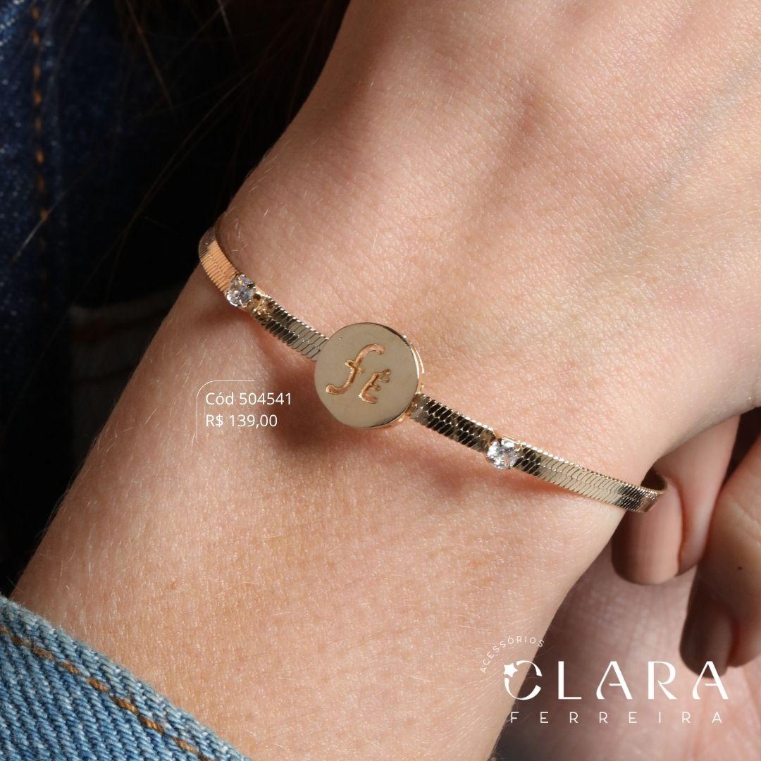 PULSEIRA FITA C/ MEDALHA REDONDA FÉ VAZADA 10MM E 2 ZIRCÔNIAS FIXAS - 3MM - 17CM - Dourado
