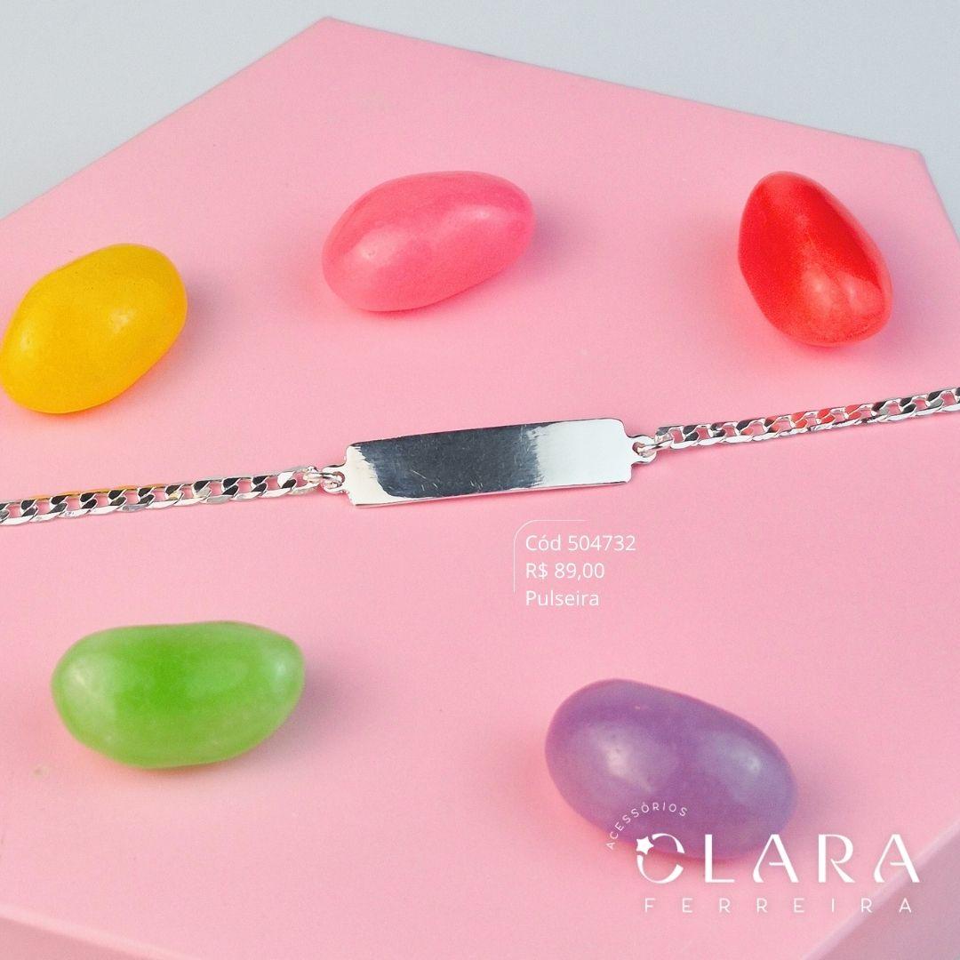 PULSEIRA INFANTIL ELO GRUMET 1X1 C/ PLAQUINHA LISA 23MM - CLARINHA KIDS - 14CM - Banho de Prata