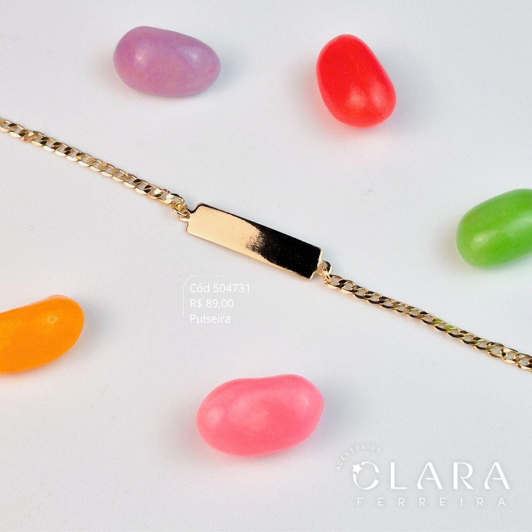 PULSEIRA INFANTIL ELO GRUMET 1X1 C/ PLAQUINHA LISA 23MM - CLARINHA KIDS - 14CM - Dourado