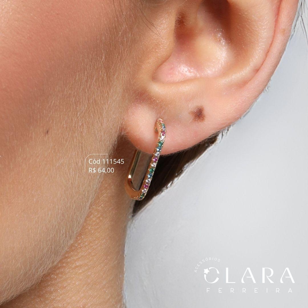 BRINCO ARGOLA QUADRADA 1 FILEIRA MICROZIRCÔNIAS COLORIDAS - 20X1MM - Dourado