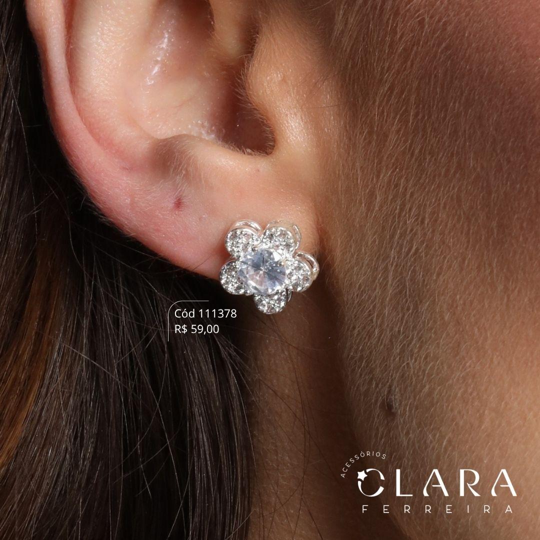BRINCO FLOR MICROZIRCÔNIAS C/ MIOLO ZIRCÔNIA 6MM - 12MM - Banho de Prata