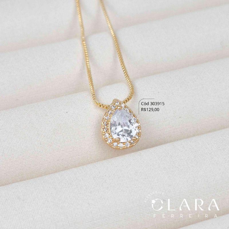 COLAR VENEZIANA C/ PINGENTE ZIRCONIA GOTA 6MM ADORNADO MICROZIRCONIAS - 45CM - Dourado