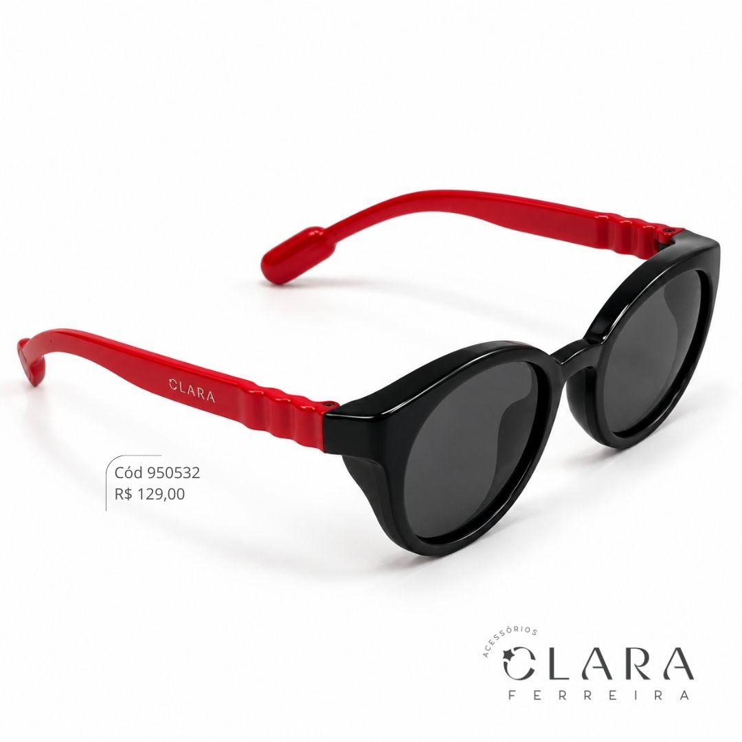 Óculos Solar INFANTIL PRETO C/ HASTE VERMELHA - CLARINHA KIDS - Lente Anti-impacto Polarizada - S8449P-14