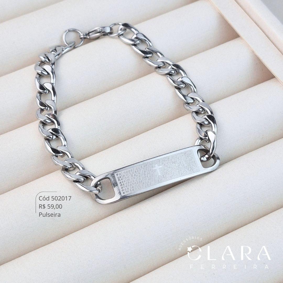 PULSEIRA AÇO GRUMET 1X1 10MM C/ PLAQUINHA PAI NOSSO - 21CM