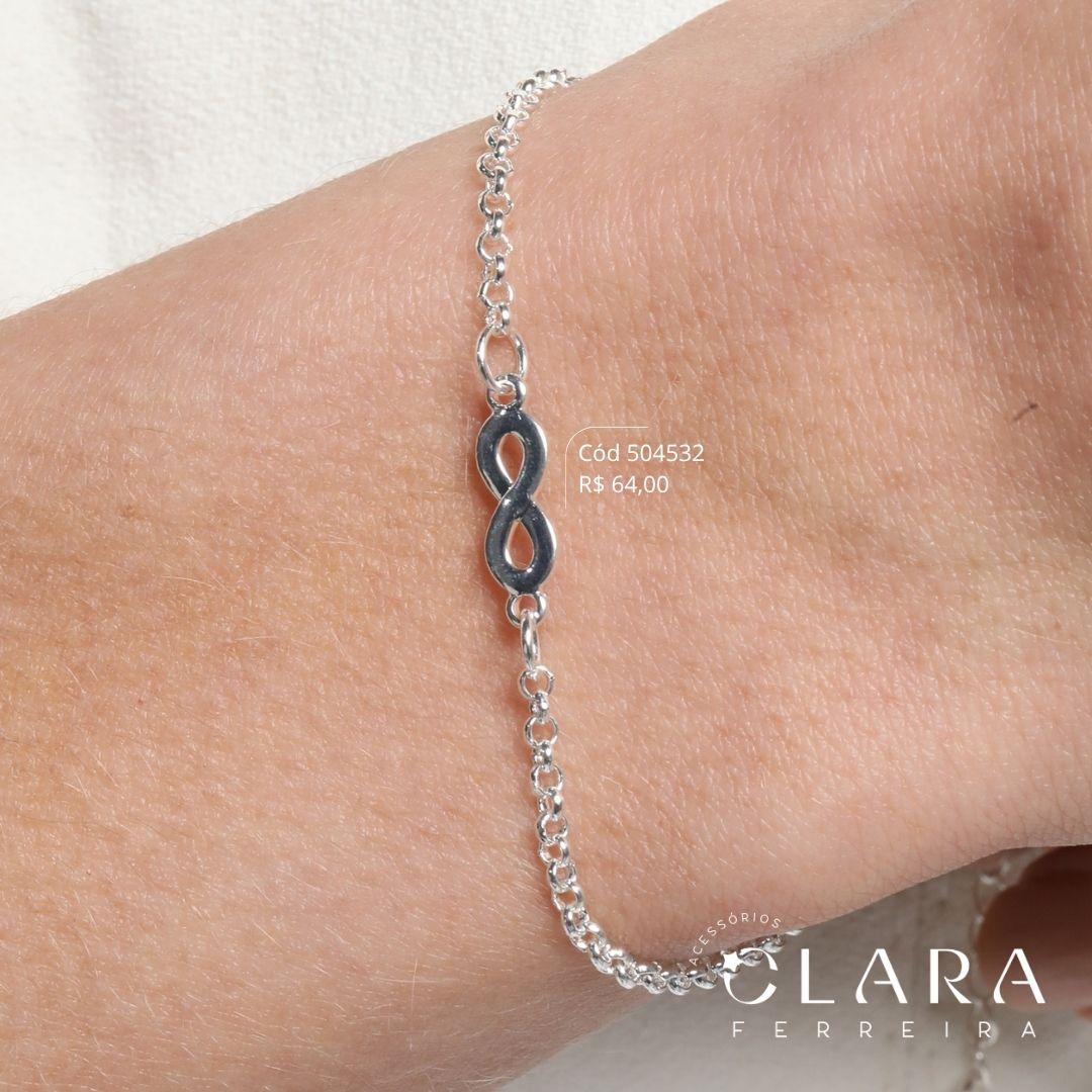 PULSEIRA ELOS PORTUGUÊS C/ PINGETE INFINITO 14MM FIXO - 17CM - Banho de Prata